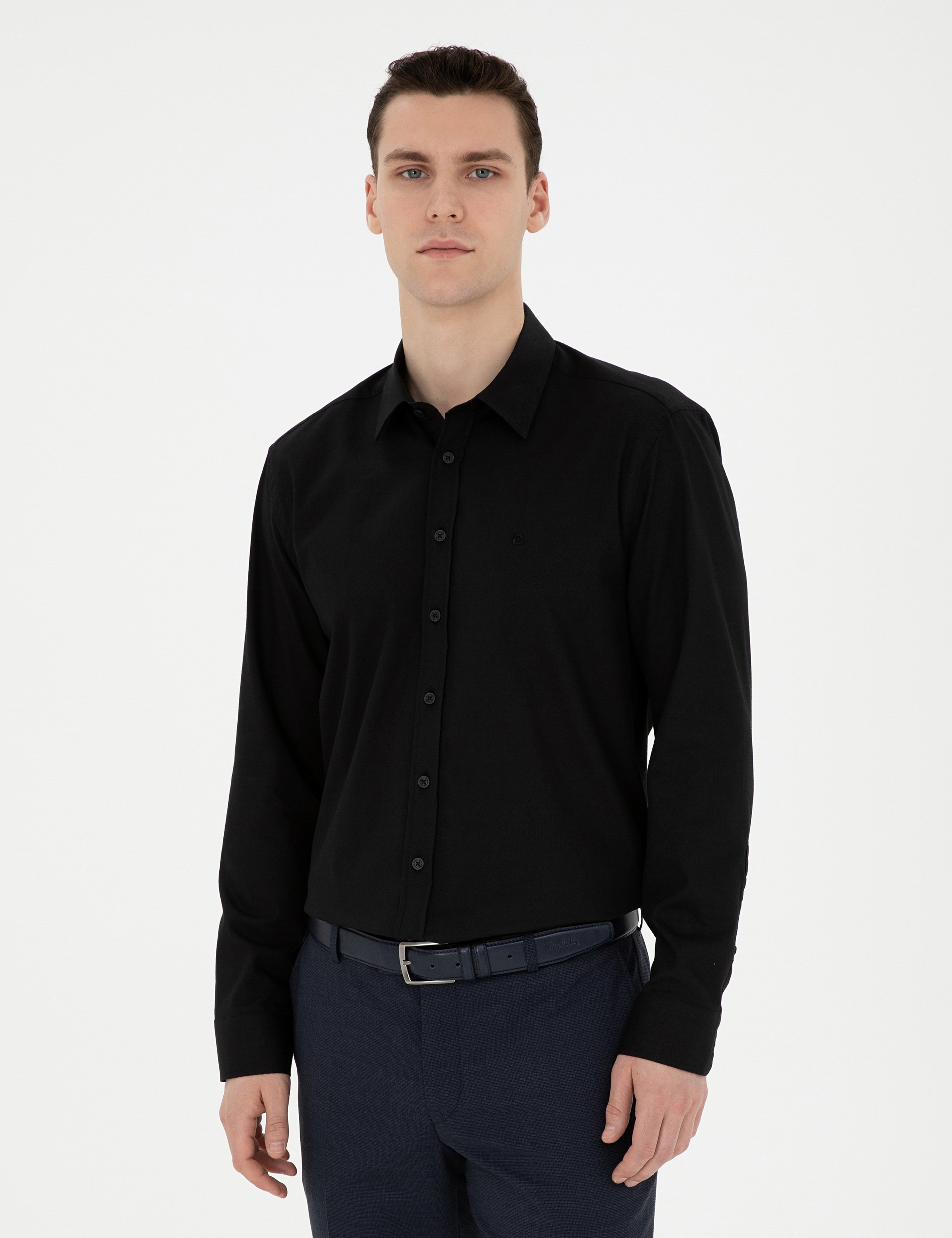 Siyah Regular Fit Uzun Kollu Gömlek - Image 1