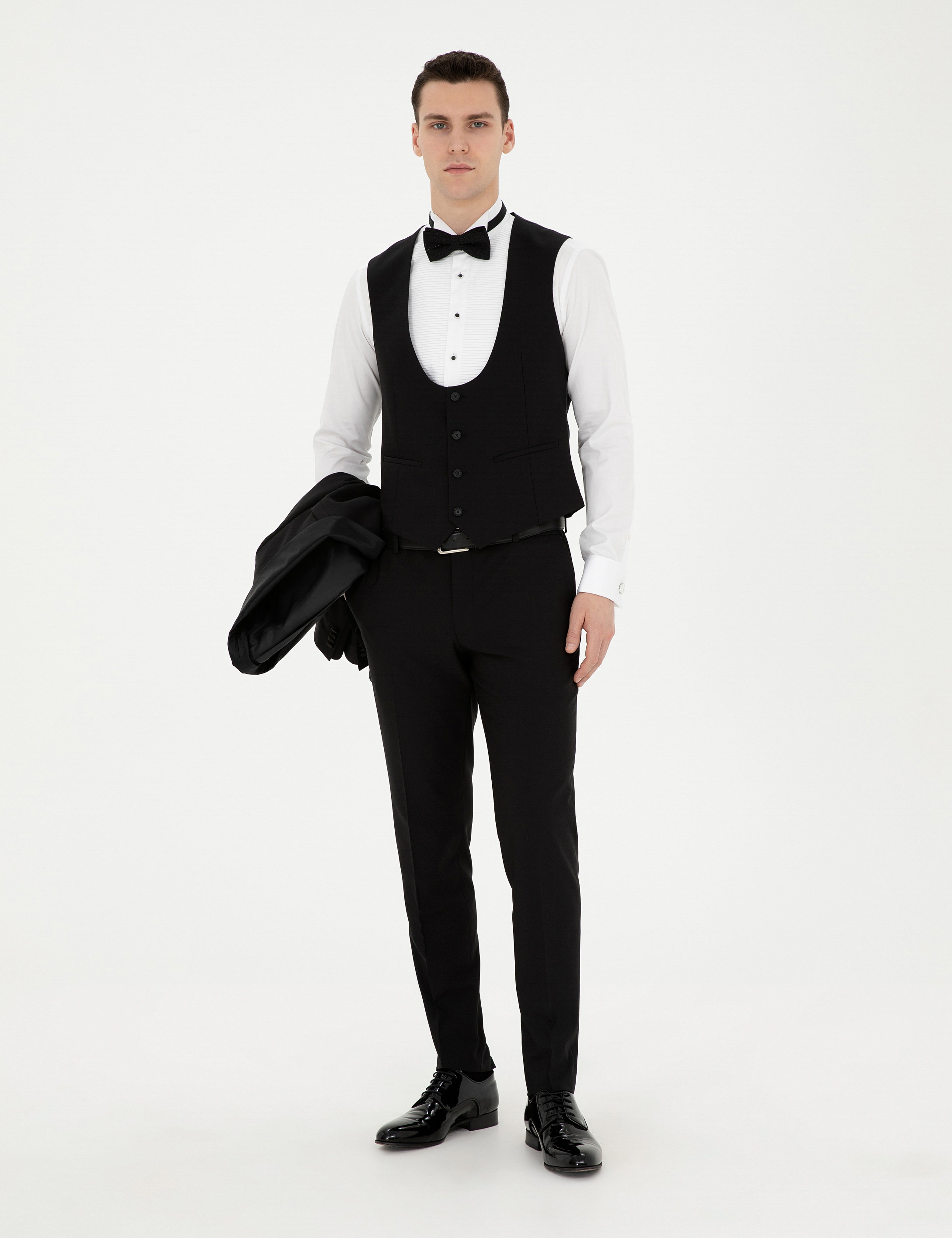 Siyah Ex. Slim Fit Yelekli Smokin - Image 2