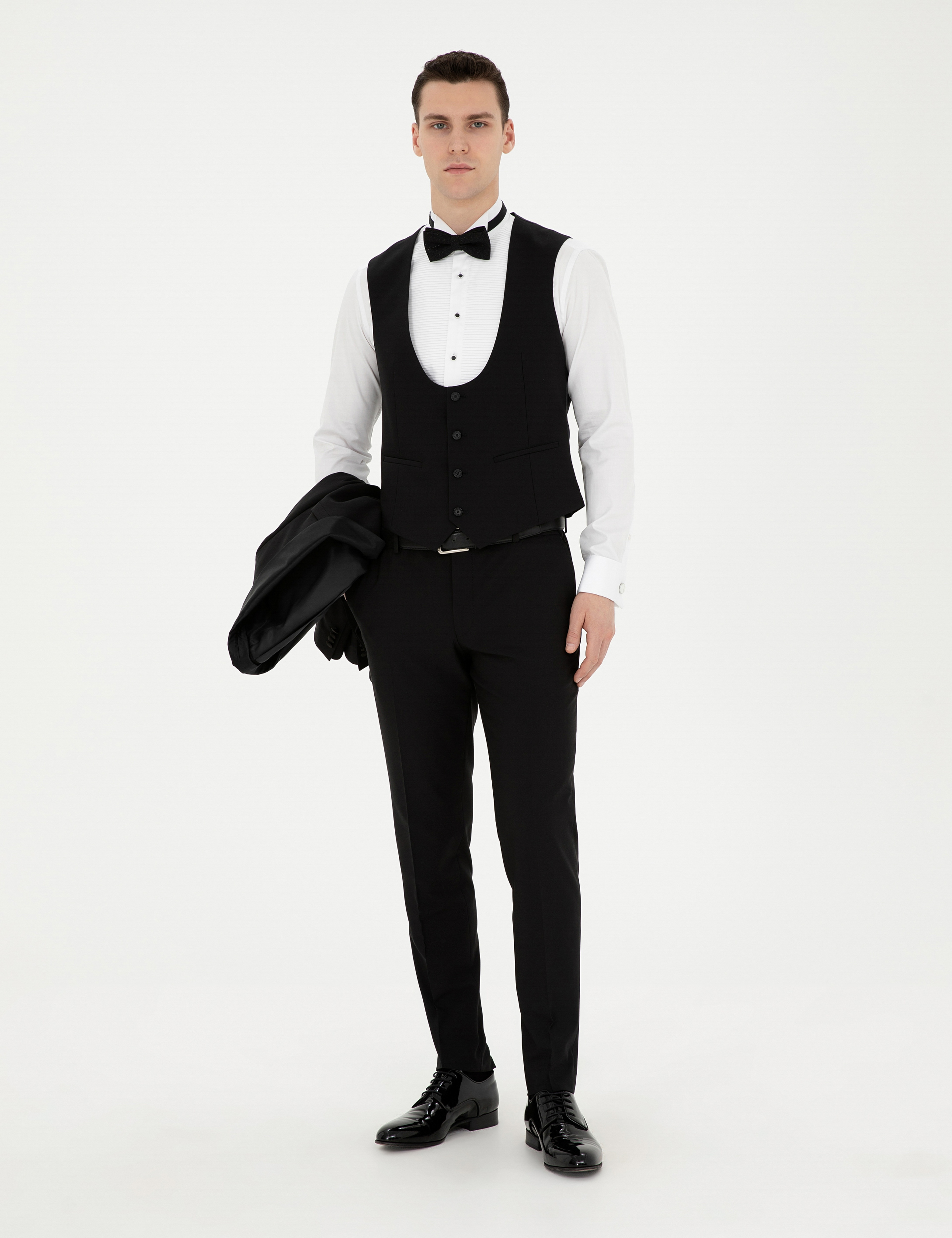 Siyah Ex. Slim Fit Yelekli Smokin