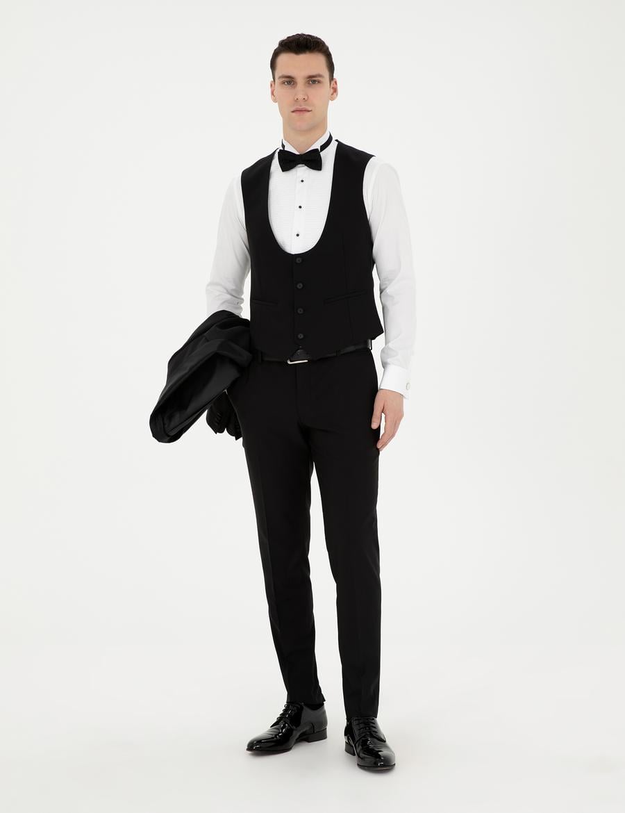 Siyah Ex. Slim Fit Yelekli Smokin