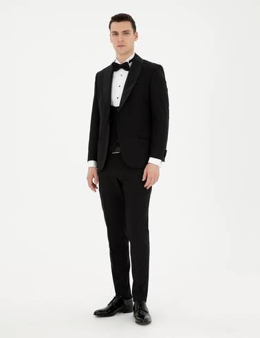 Siyah Ex. Slim Fit Yelekli Smokin