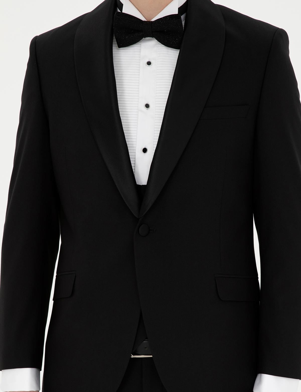 Siyah Ex. Slim Fit Yelekli Smokin - 50288078005