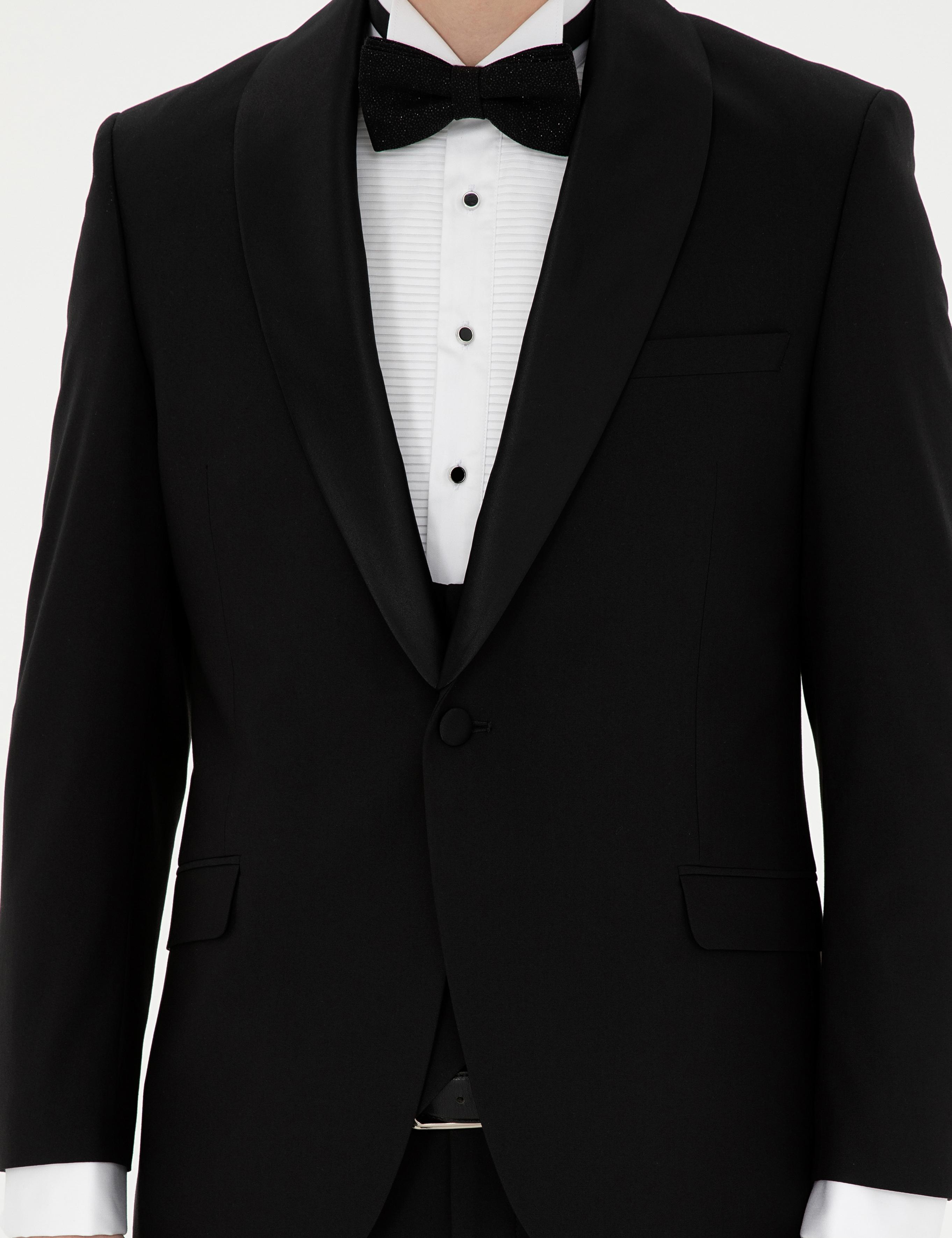 Siyah Ex. Slim Fit Yelekli Smokin