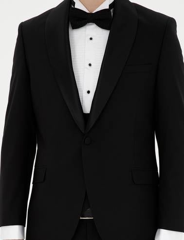 Siyah Ex. Slim Fit Yelekli Smokin