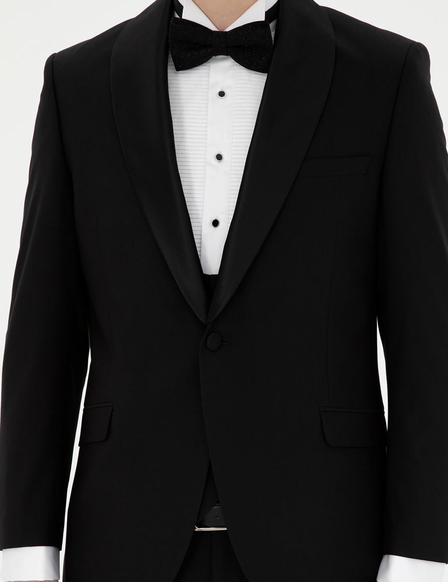 Siyah Ex. Slim Fit Yelekli Smokin