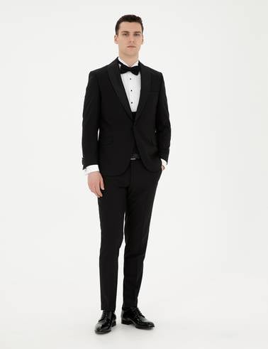 Siyah Ex. Slim Fit Yelekli Smokin