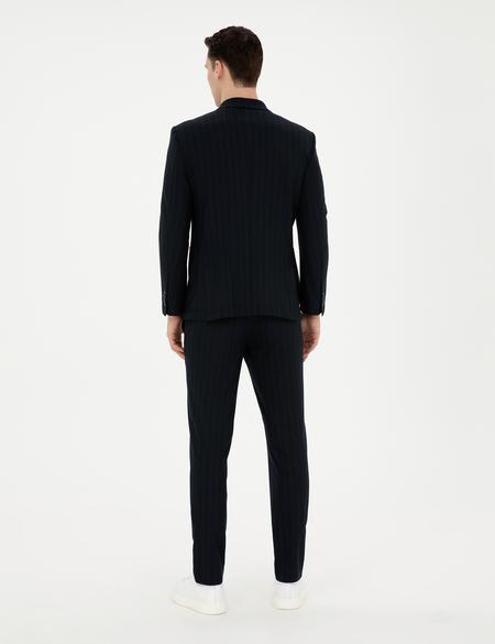 Lacivert Ekstra Slim Fit Çizgili Kruvaze Takım Elbise - 50288714056