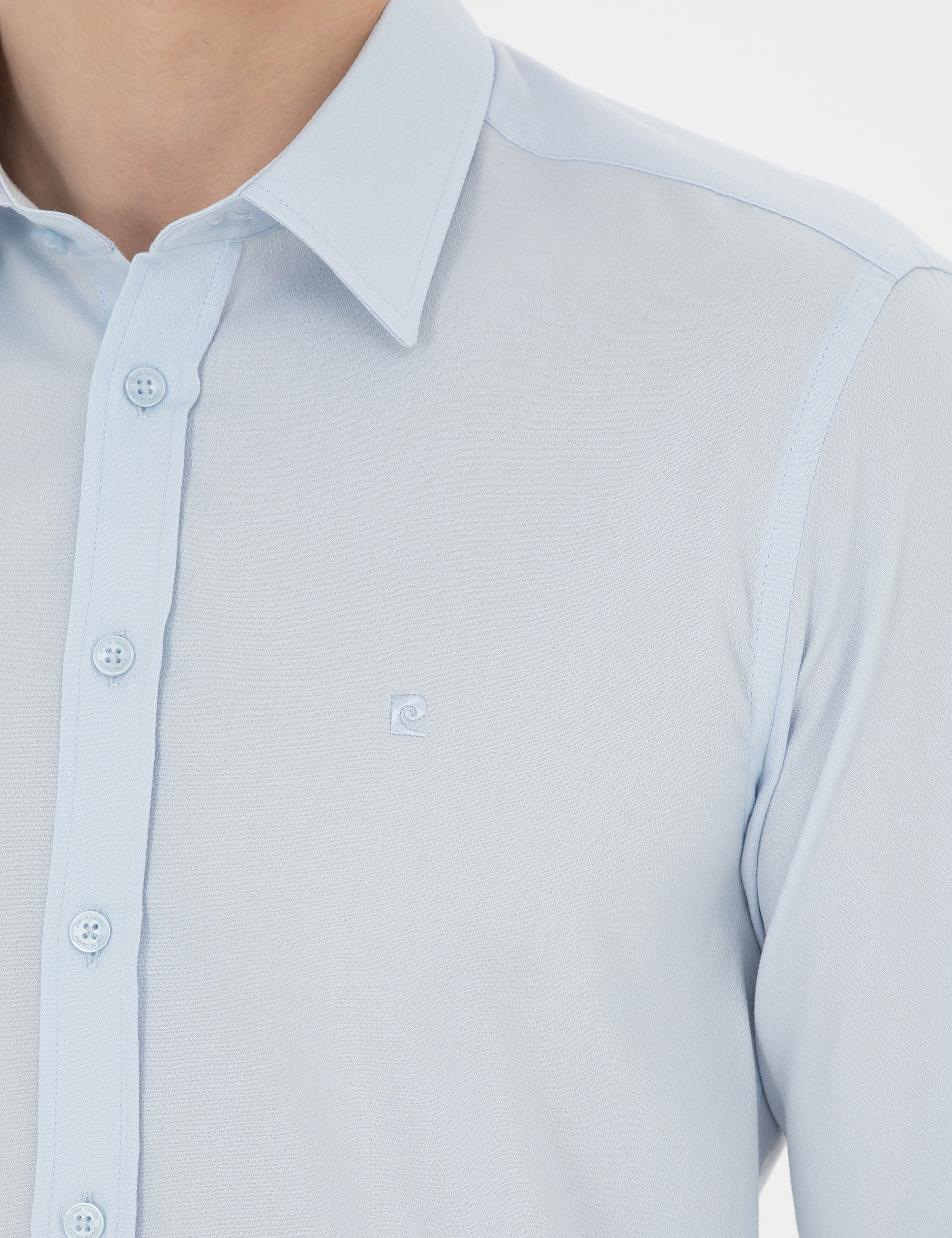 Açık Mavi Slim Fit Uzun Kollu Gömlek - Image 7