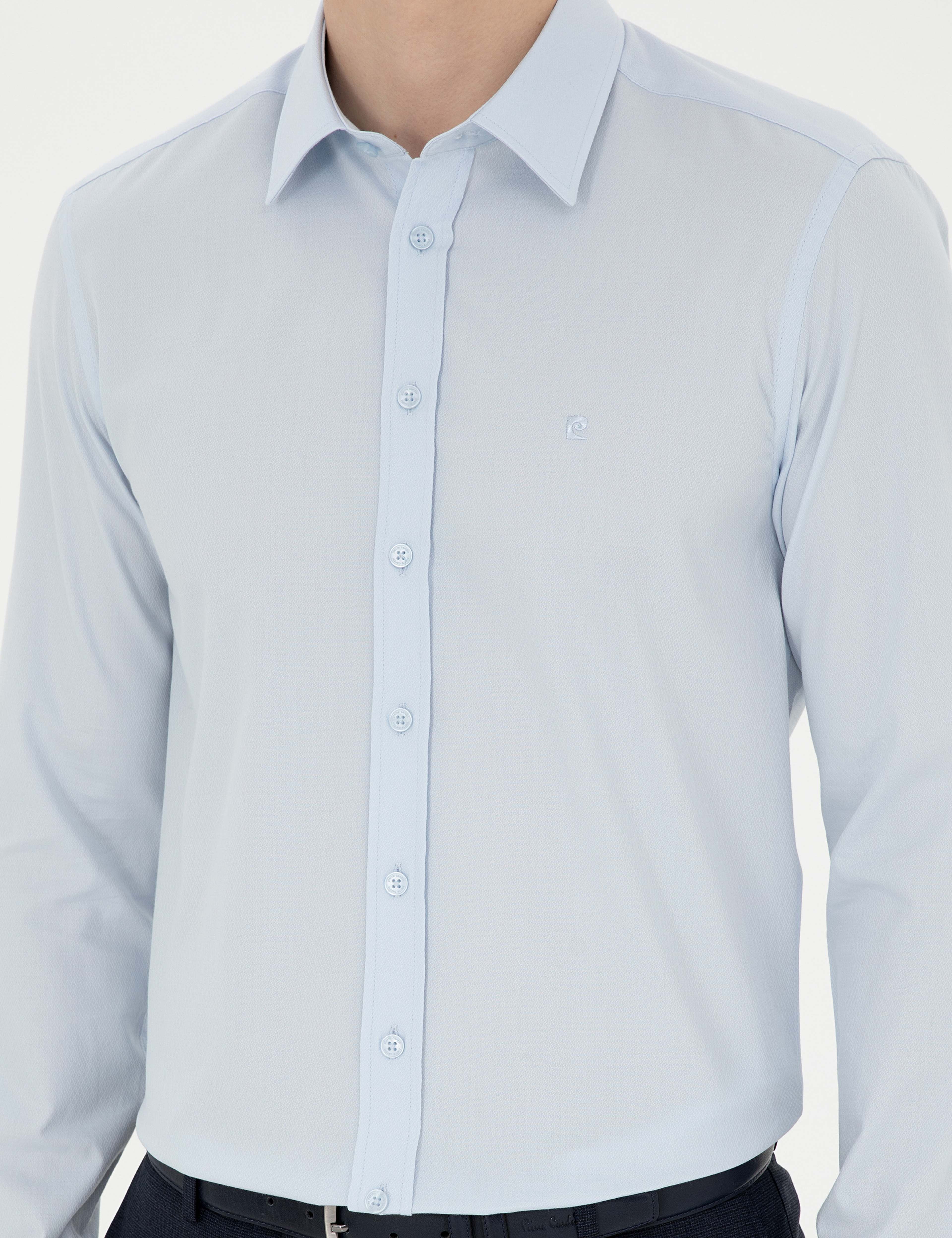 Açık Mavi Slim Fit Uzun Kollu Gömlek - Image 6