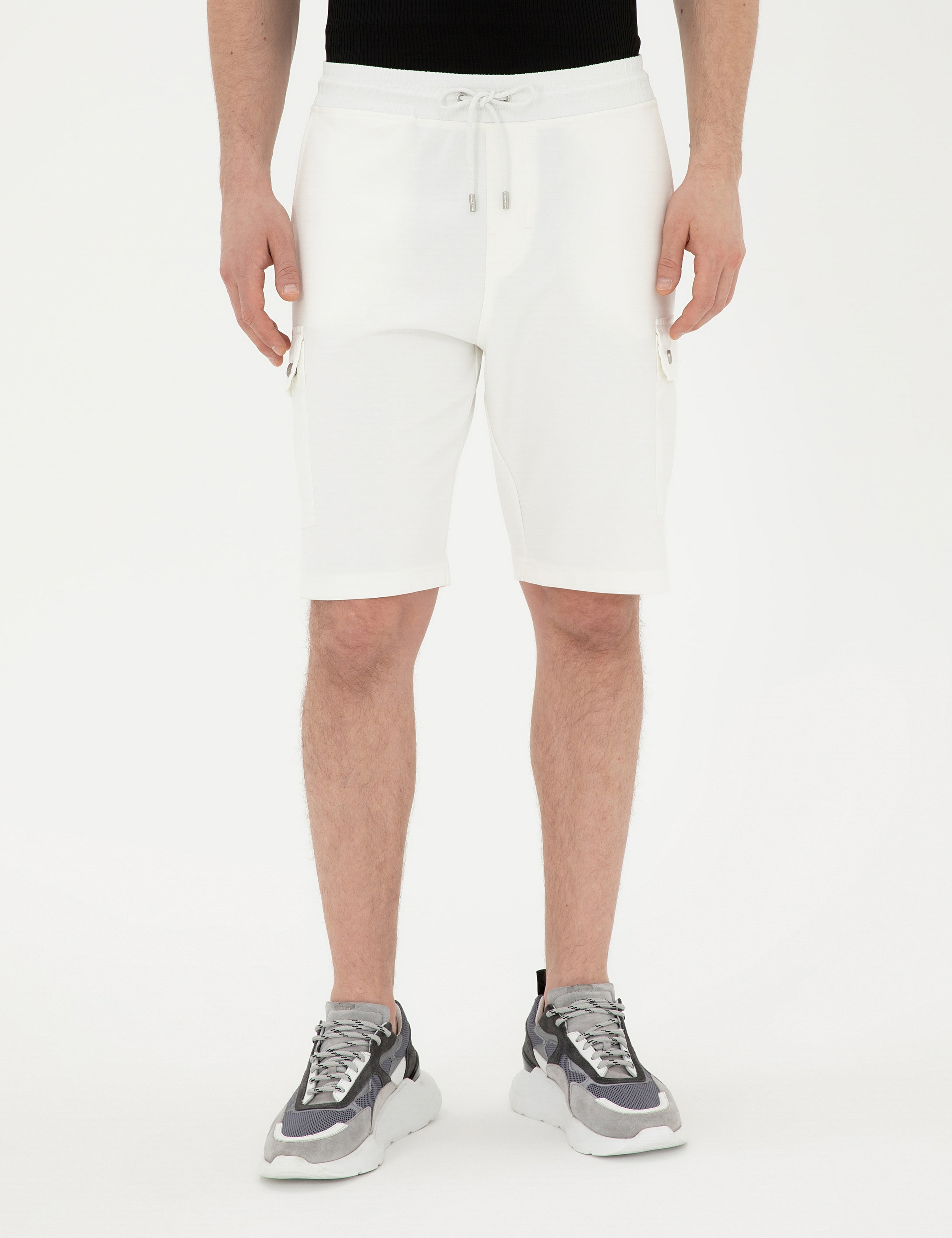 Ekru Regular Fit Örme Şort - Image 2