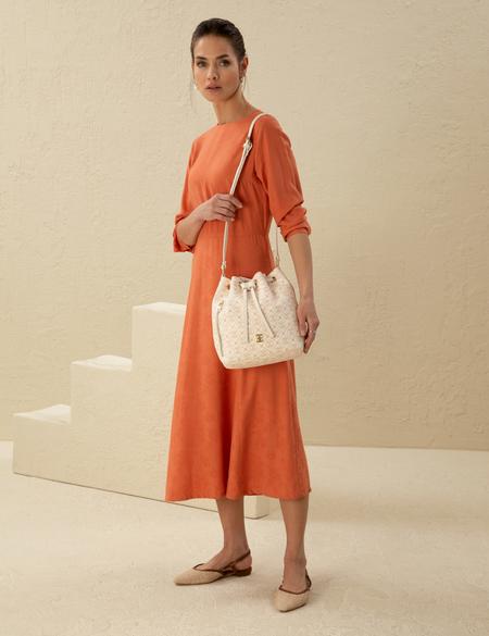 Ekru Büzgülü Çanta - 50297738005