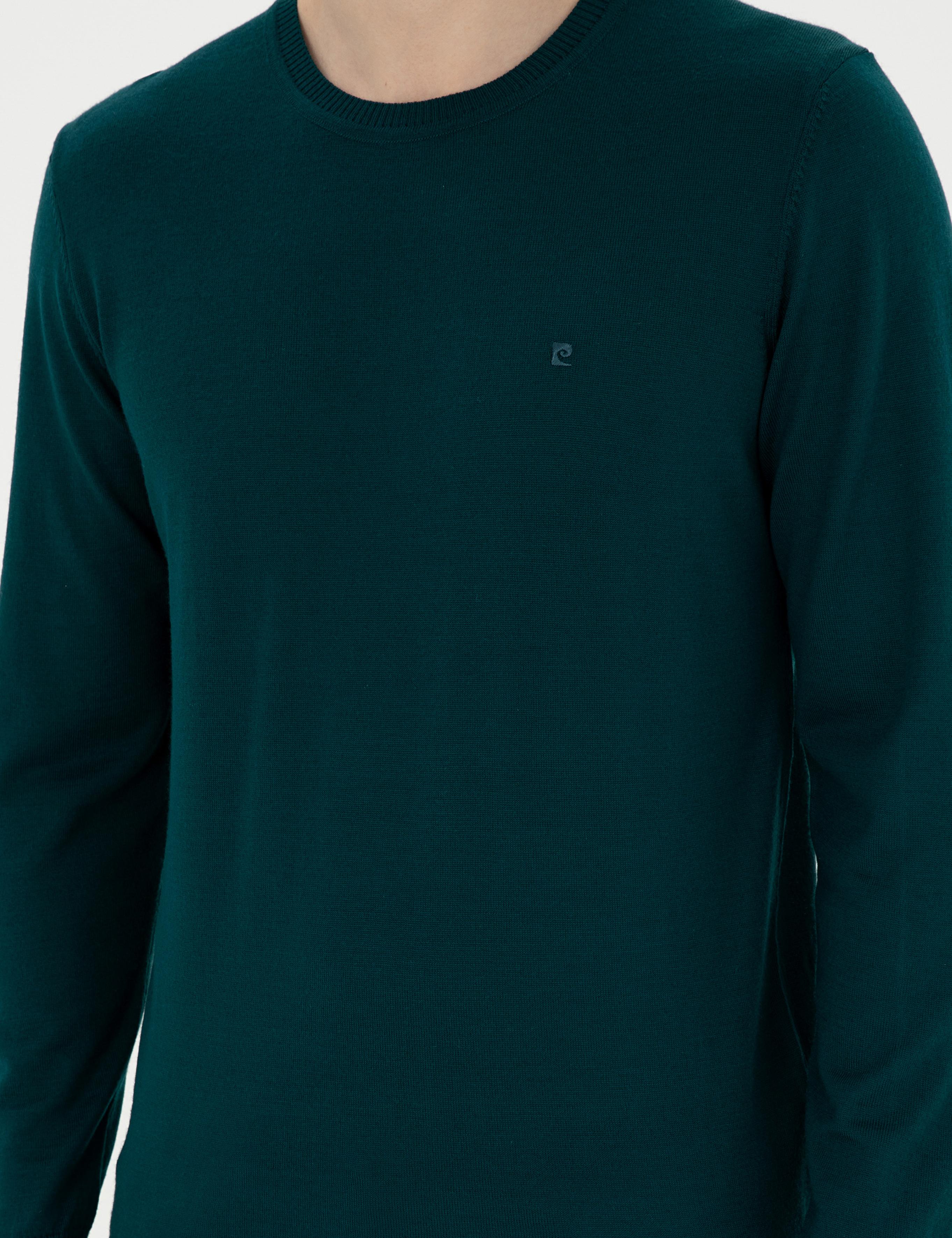 Yeşil Slim Fit Bisiklet Yaka Yün Karışımlı Basic Triko Kazak