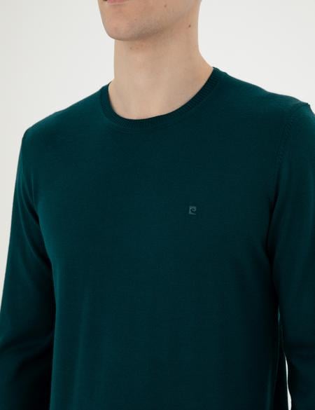 Yeşil Slim Fit Bisiklet Yaka Yün Karışımlı Basic Triko Kazak - 50270054147