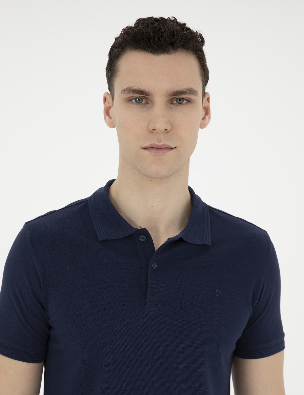 Lacivert Slim Fit %100 Pamuk Polo Yaka Basic Tişört - 50291625077