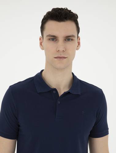 Lacivert Slim Fit %100 Pamuk Polo Yaka Basic Tişört