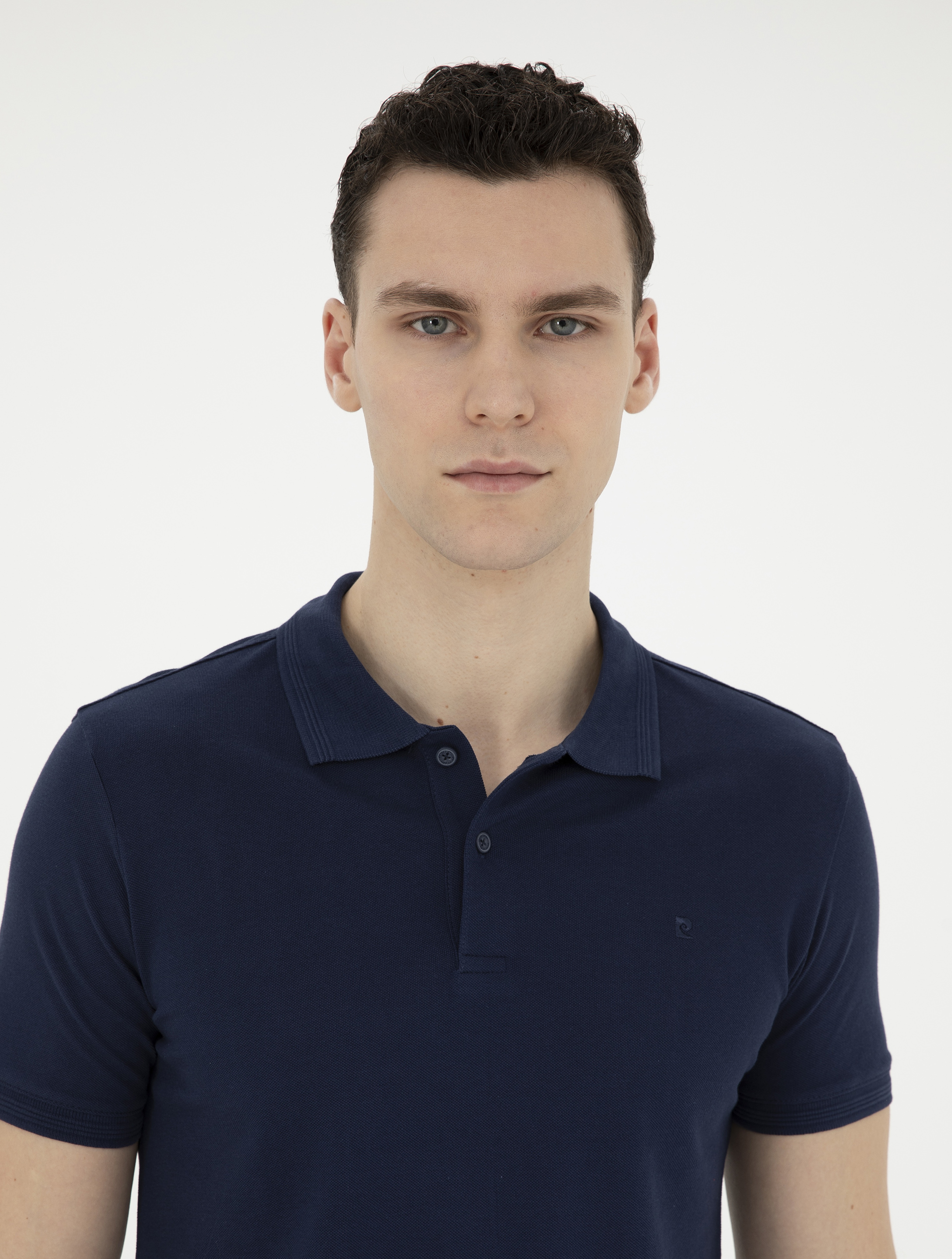 Lacivert Slim Fit %100 Pamuk Düğmeli Polo Yaka Basic Tişört - Image 2