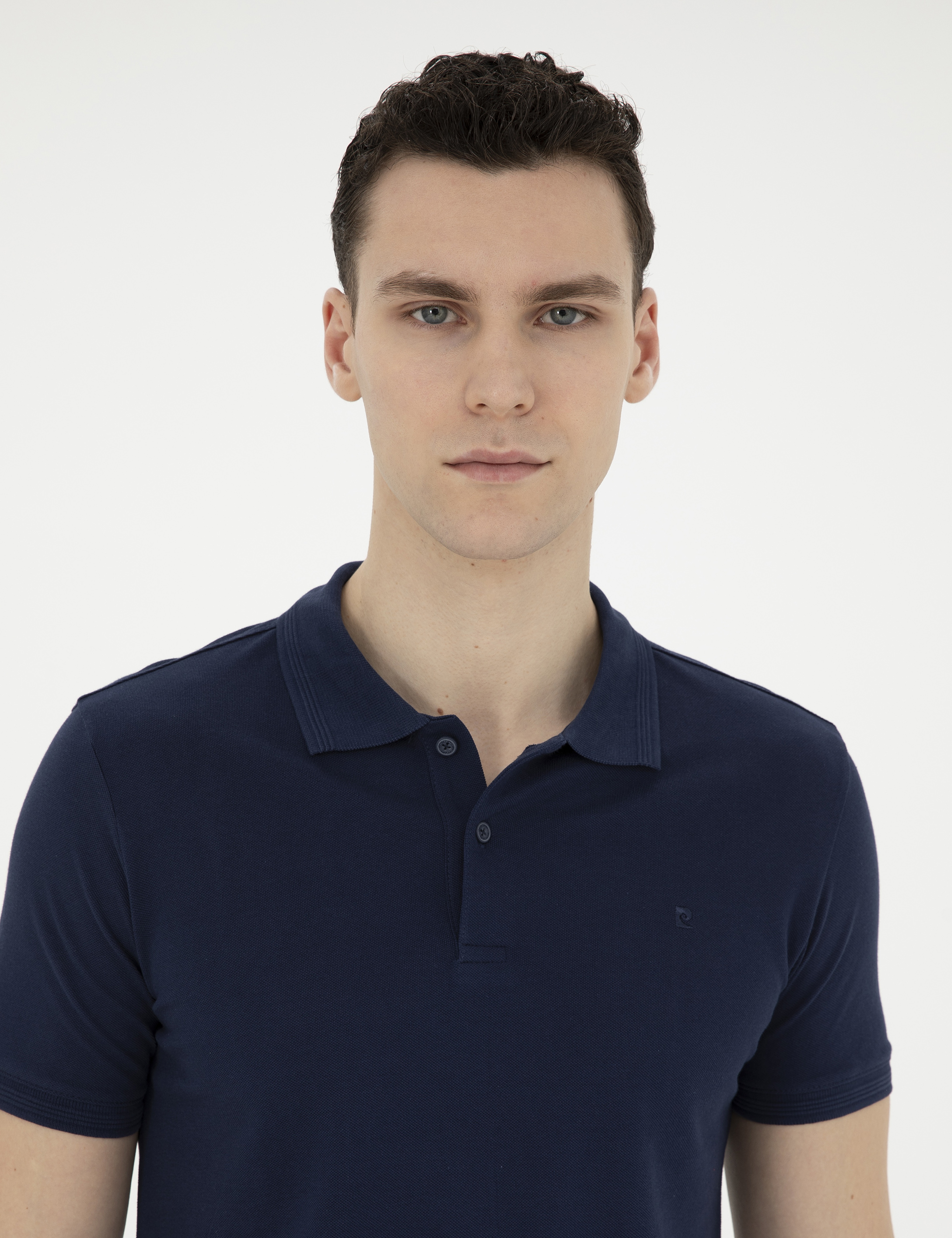 Lacivert Slim Fit %100 Pamuk Düğmeli Polo Yaka Basic Tişört