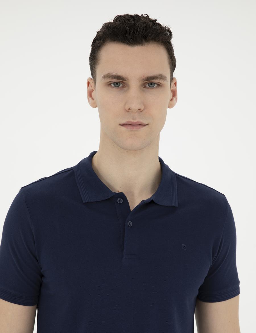 Lacivert Slim Fit %100 Pamuk Polo Yaka Basic Tişört