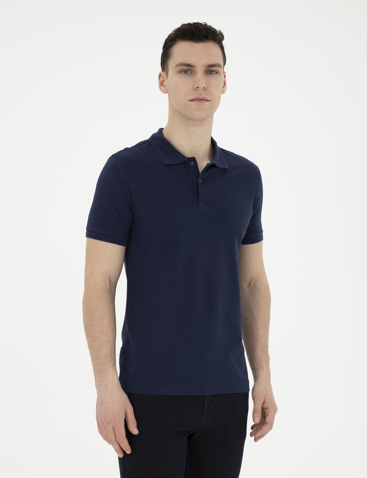 Lacivert Slim Fit %100 Pamuk Polo Yaka Basic Tişört
