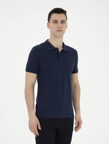 Lacivert Slim Fit %100 Pamuk Polo Yaka Basic Tişört