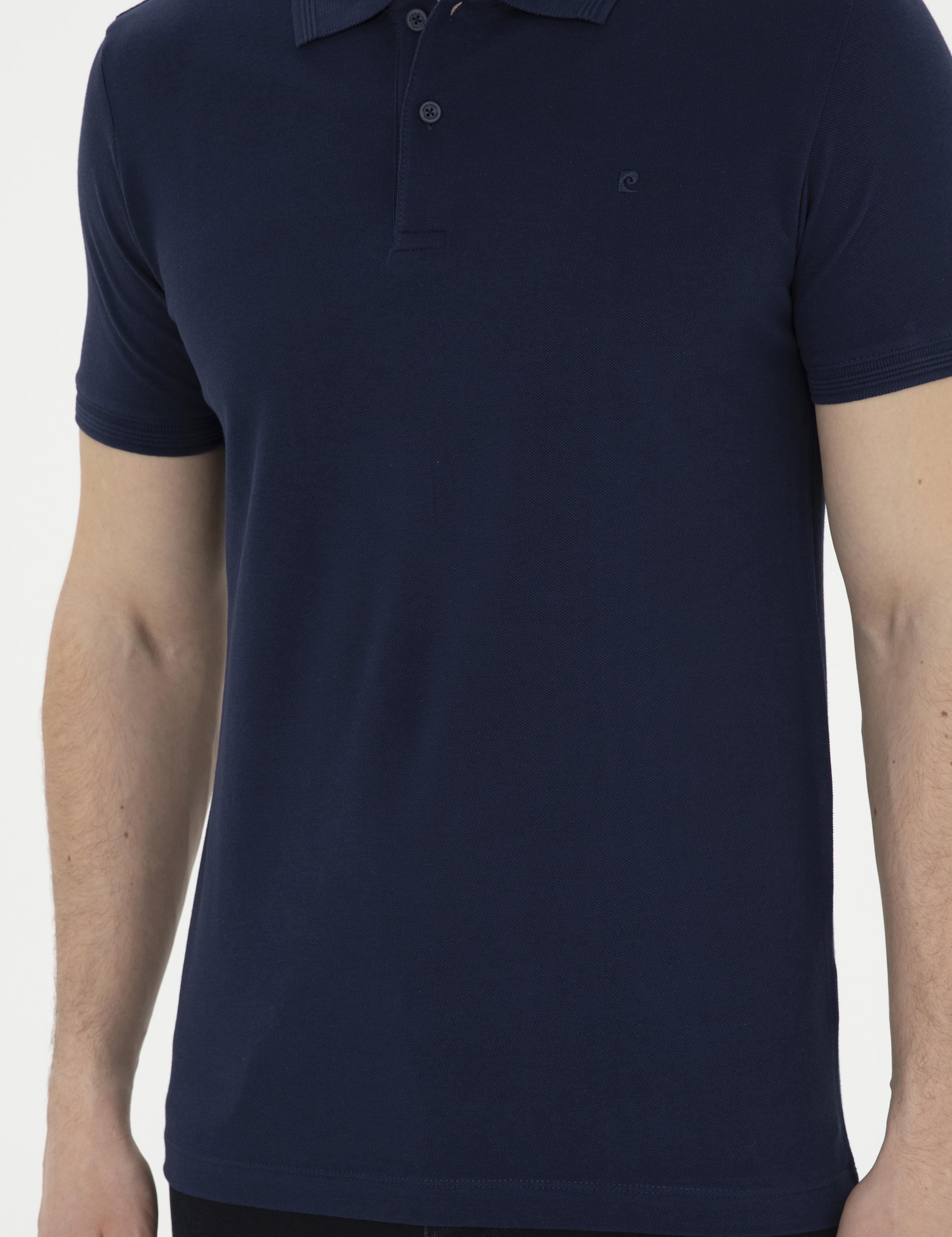 Lacivert Slim Fit %100 Pamuk Polo Yaka Basic Tişört
