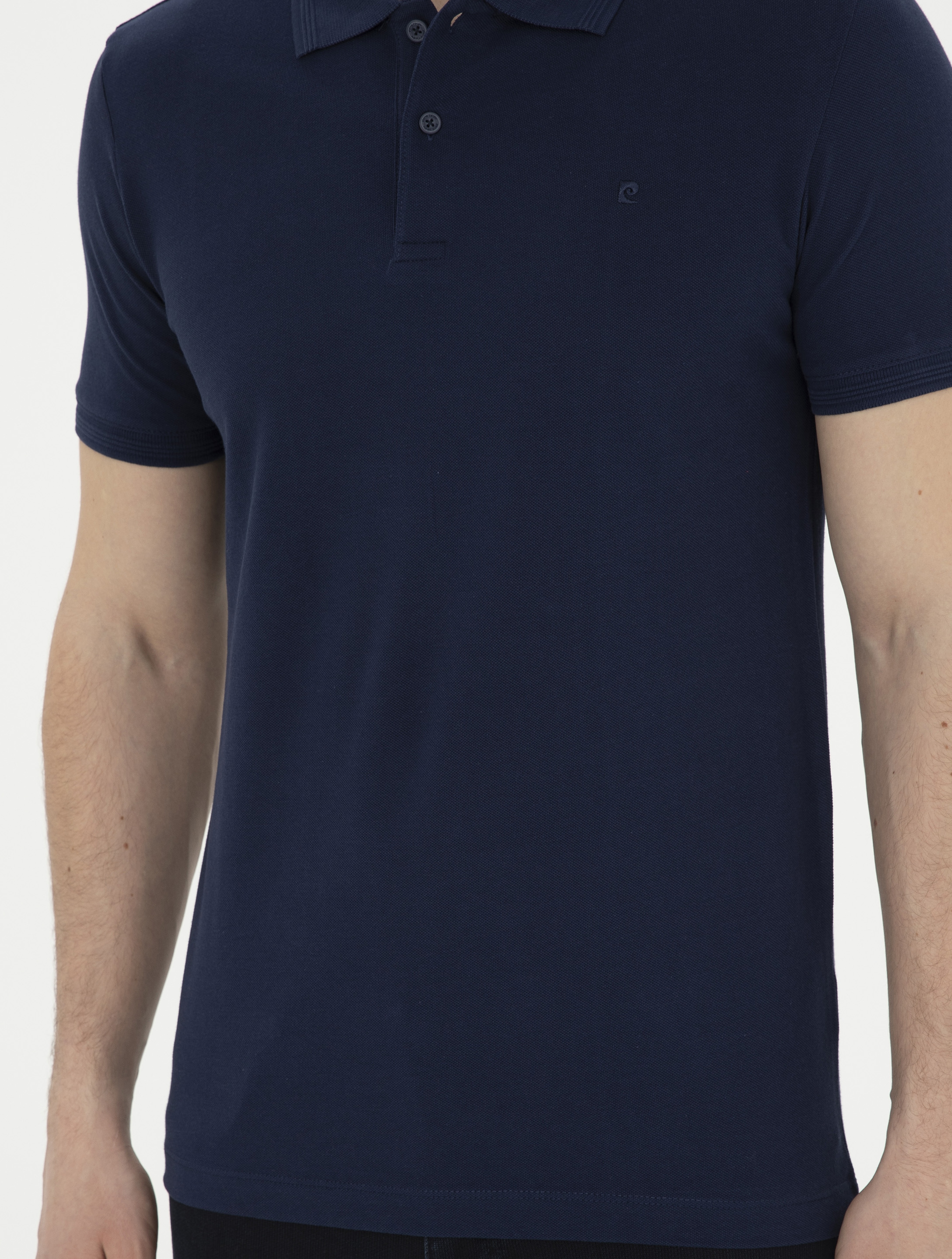 Lacivert Slim Fit %100 Pamuk Düğmeli Polo Yaka Basic Tişört - Image 6
