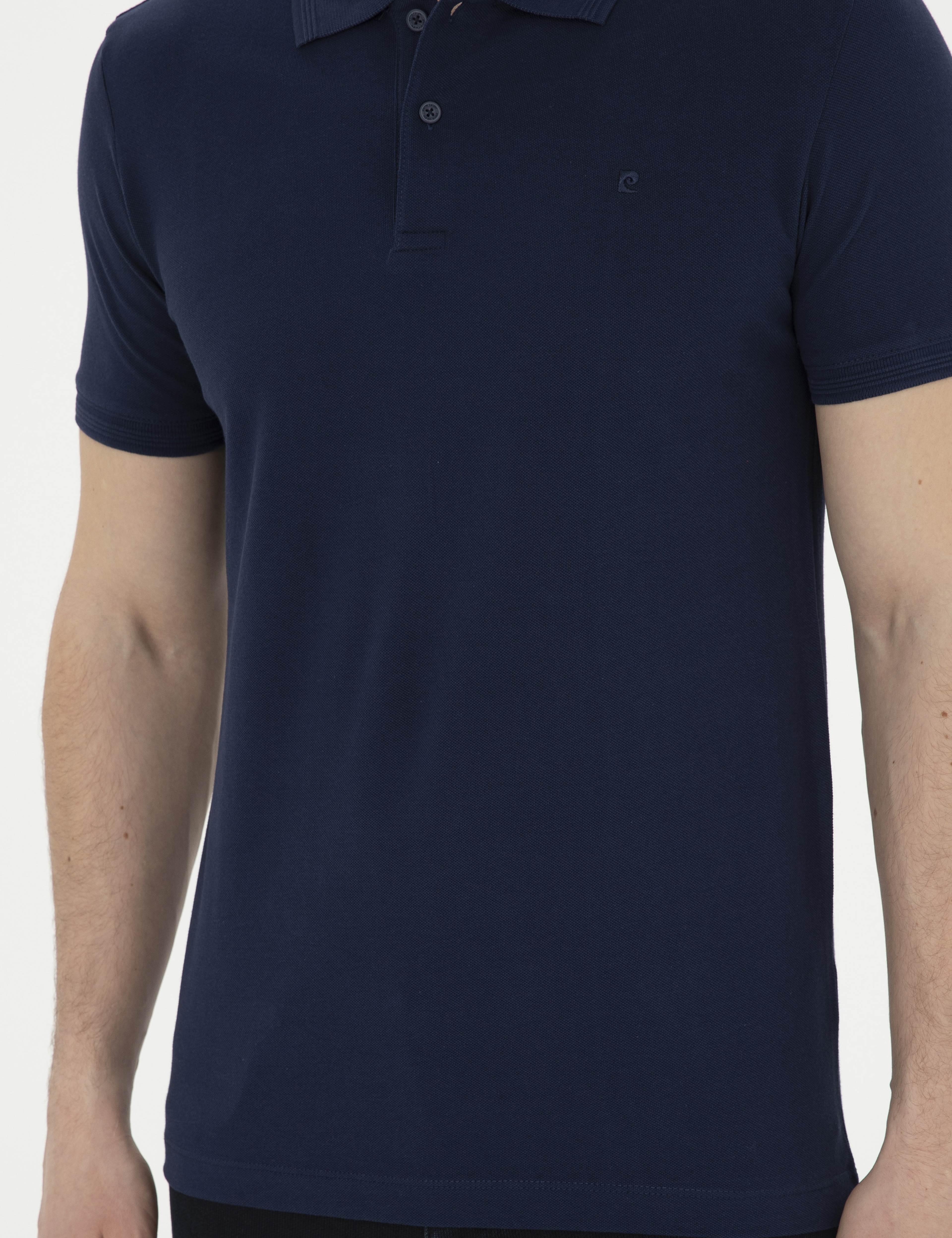 Lacivert Slim Fit %100 Pamuk Düğmeli Polo Yaka Basic Tişört