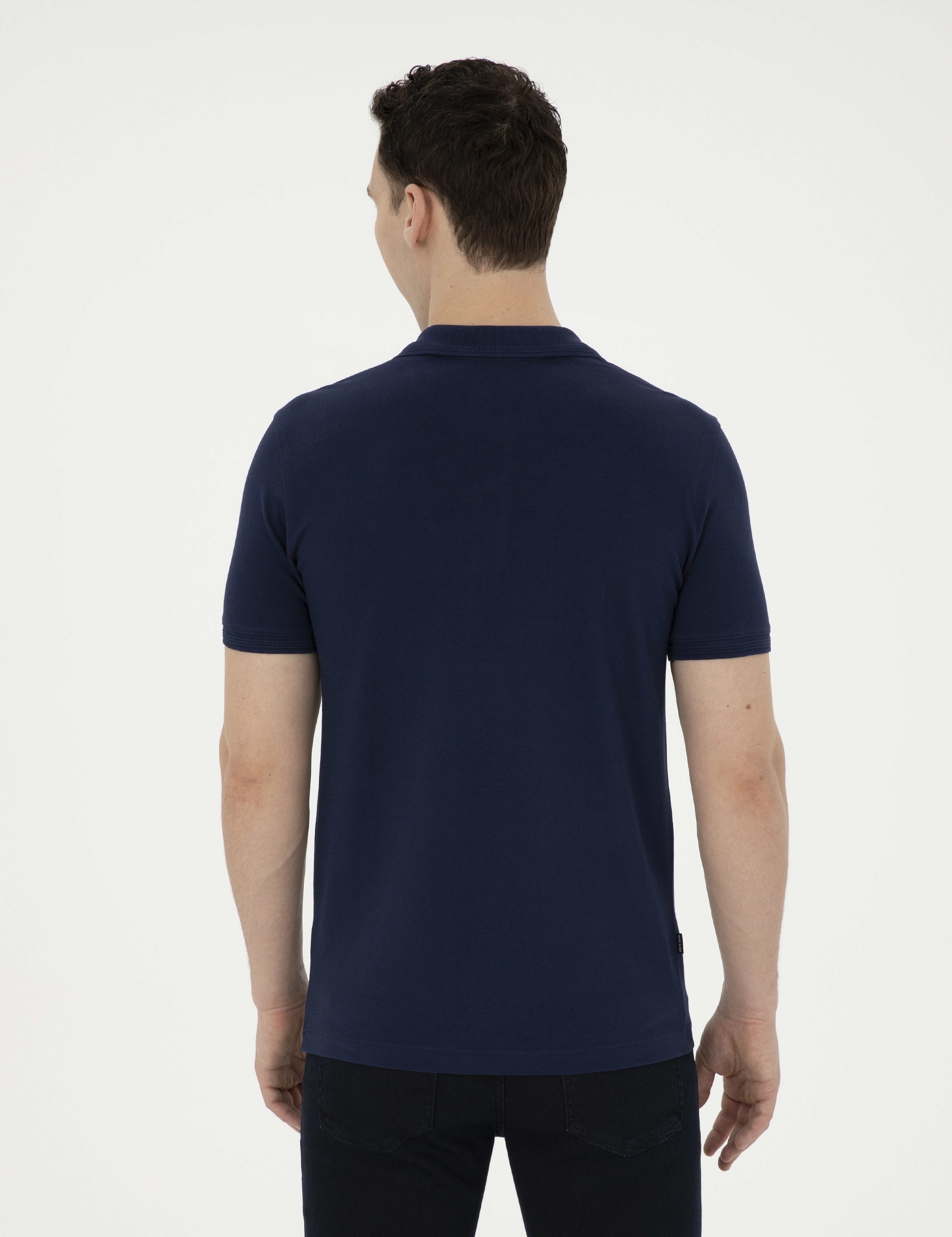 Lacivert Slim Fit %100 Pamuk Düğmeli Polo Yaka Basic Tişört