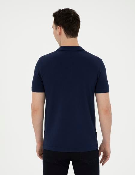 Lacivert Slim Fit %100 Pamuk Polo Yaka Basic Tişört - 50291625077