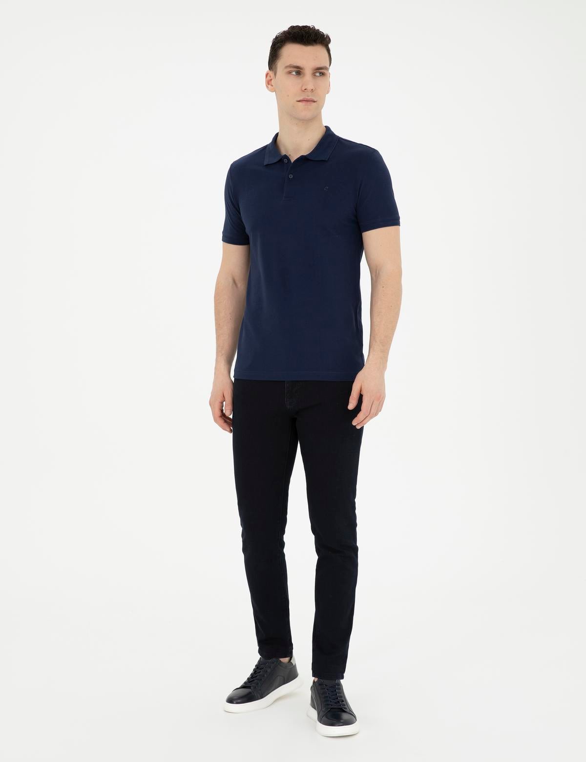Lacivert Slim Fit %100 Pamuk Polo Yaka Basic Tişört - 50291625077