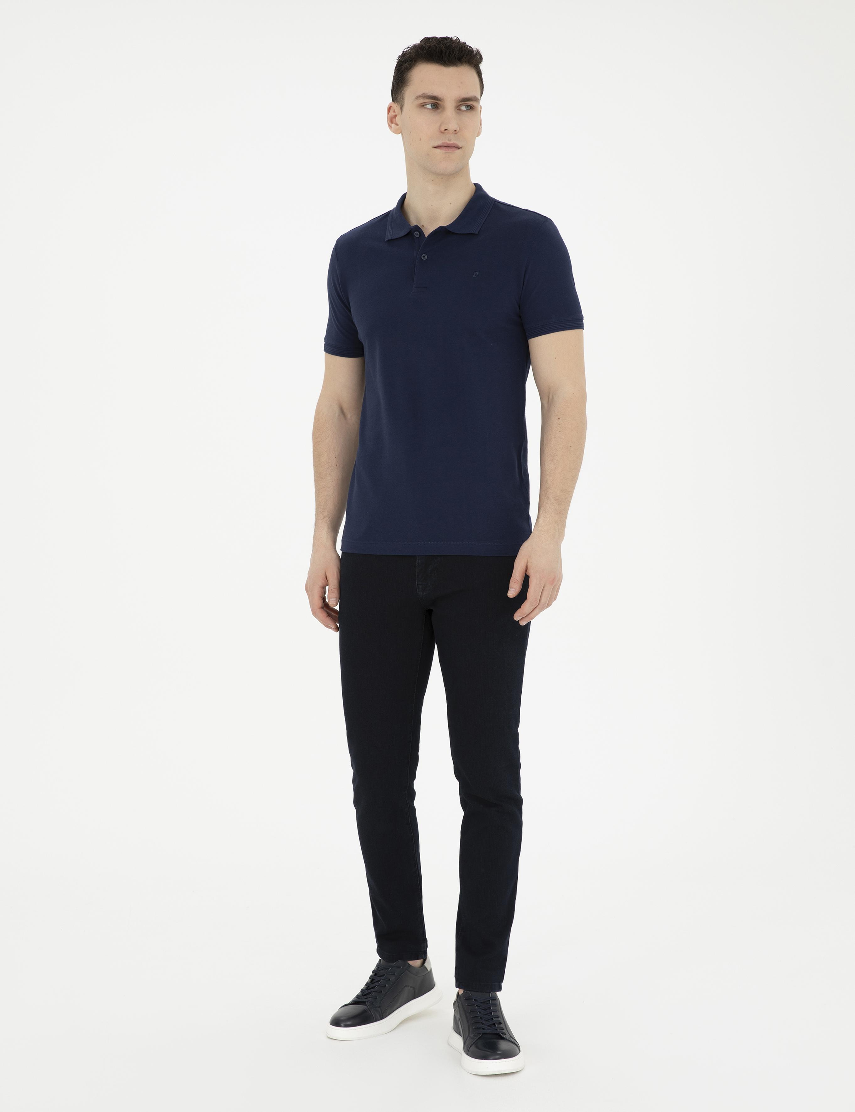 Lacivert Slim Fit %100 Pamuk Polo Yaka Basic Tişört