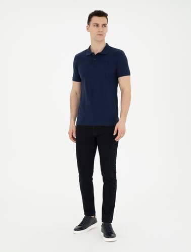 Lacivert Slim Fit %100 Pamuk Polo Yaka Basic Tişört