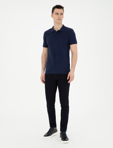 Lacivert Slim Fit %100 Pamuk Polo Yaka Basic Tişört - 50291625077