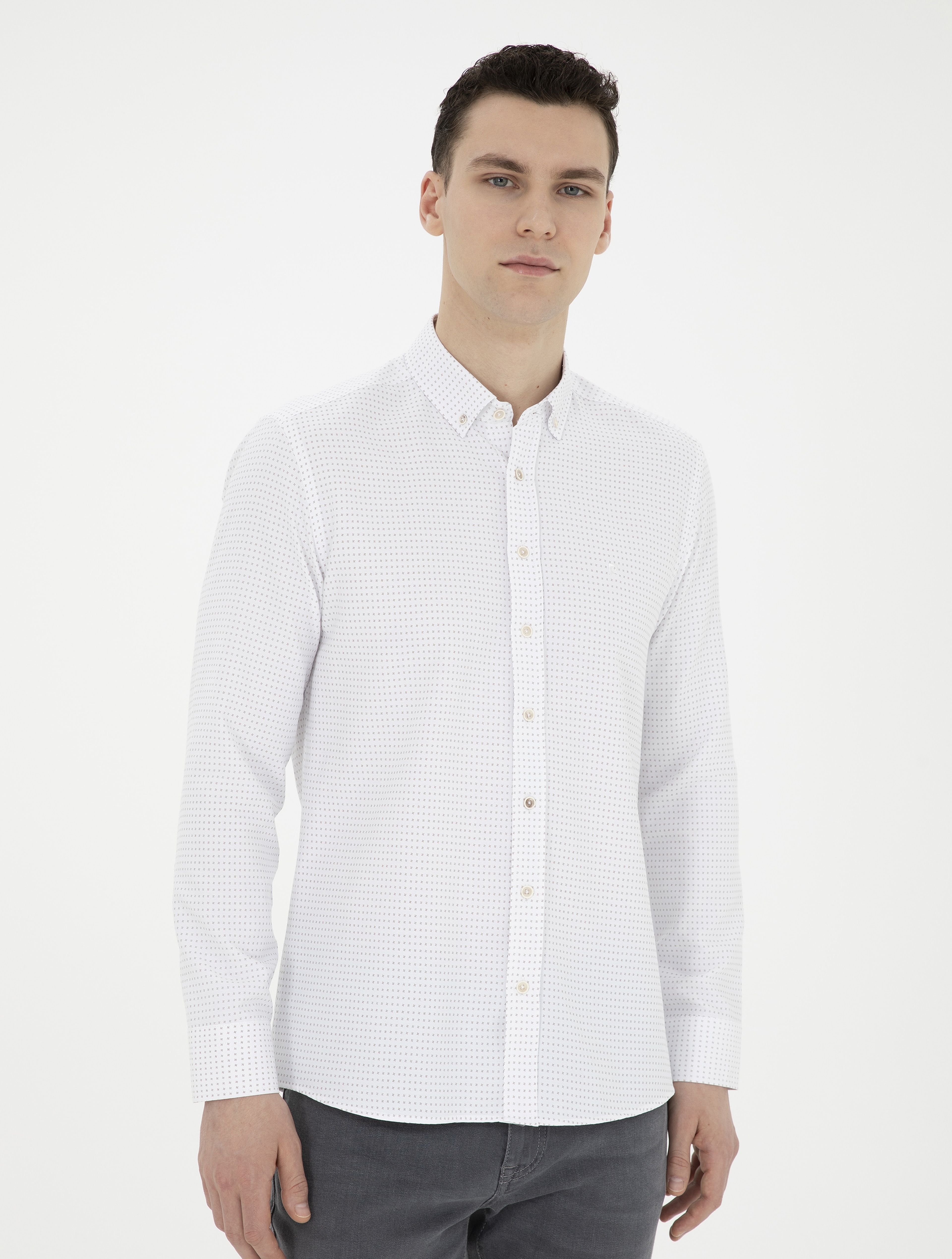 Bej Slim Fit Uzun Kollu Gömlek - Image 3