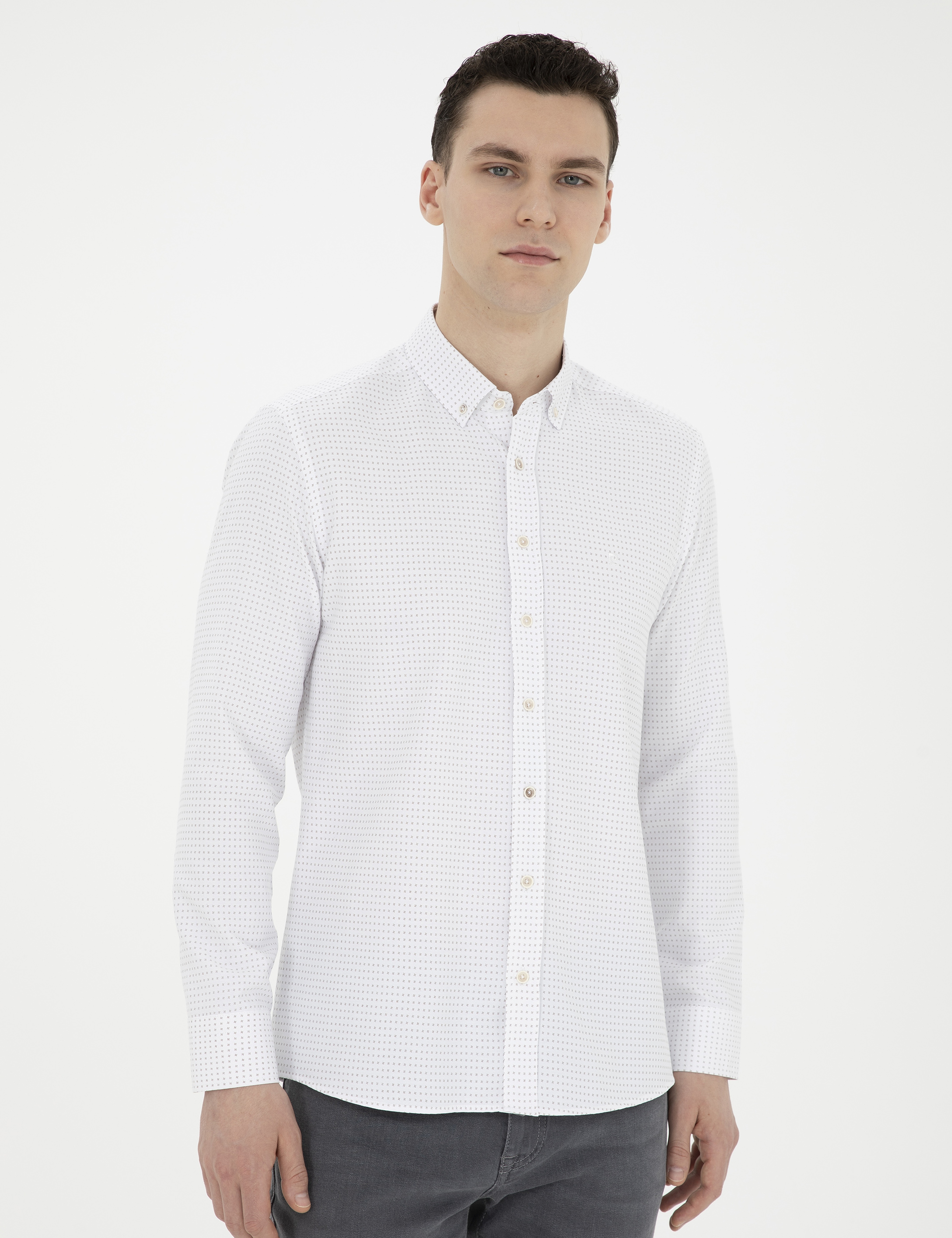 Bej Slim Fit Uzun Kollu Gömlek