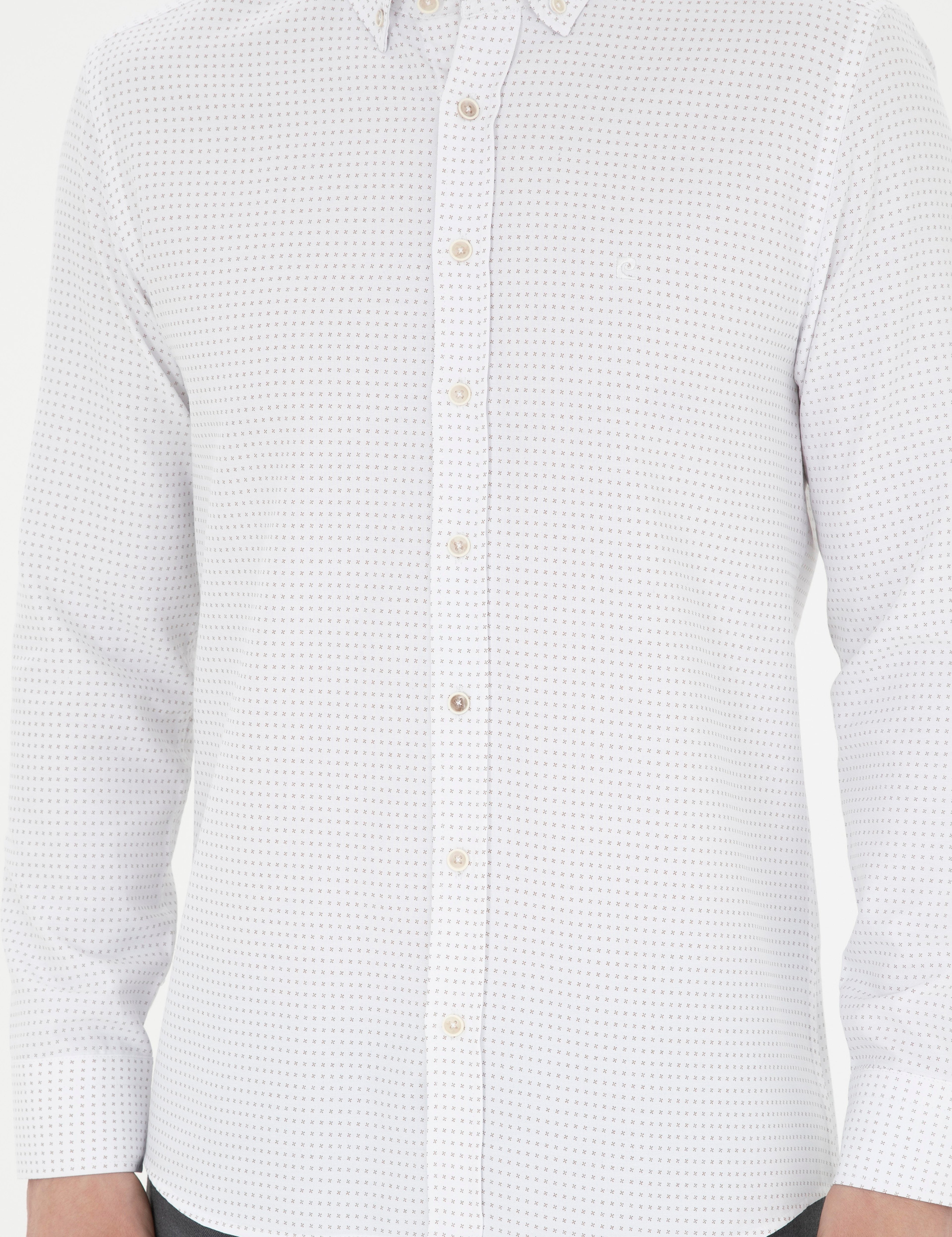 Bej Slim Fit Uzun Kollu Gömlek