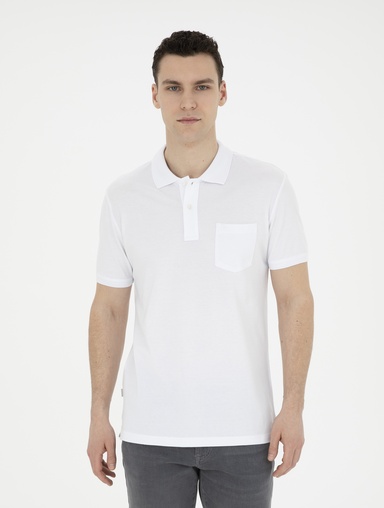 Beyaz Regular Fit %100 Pamuk Düğmeli Polo Yaka Basic Tişört