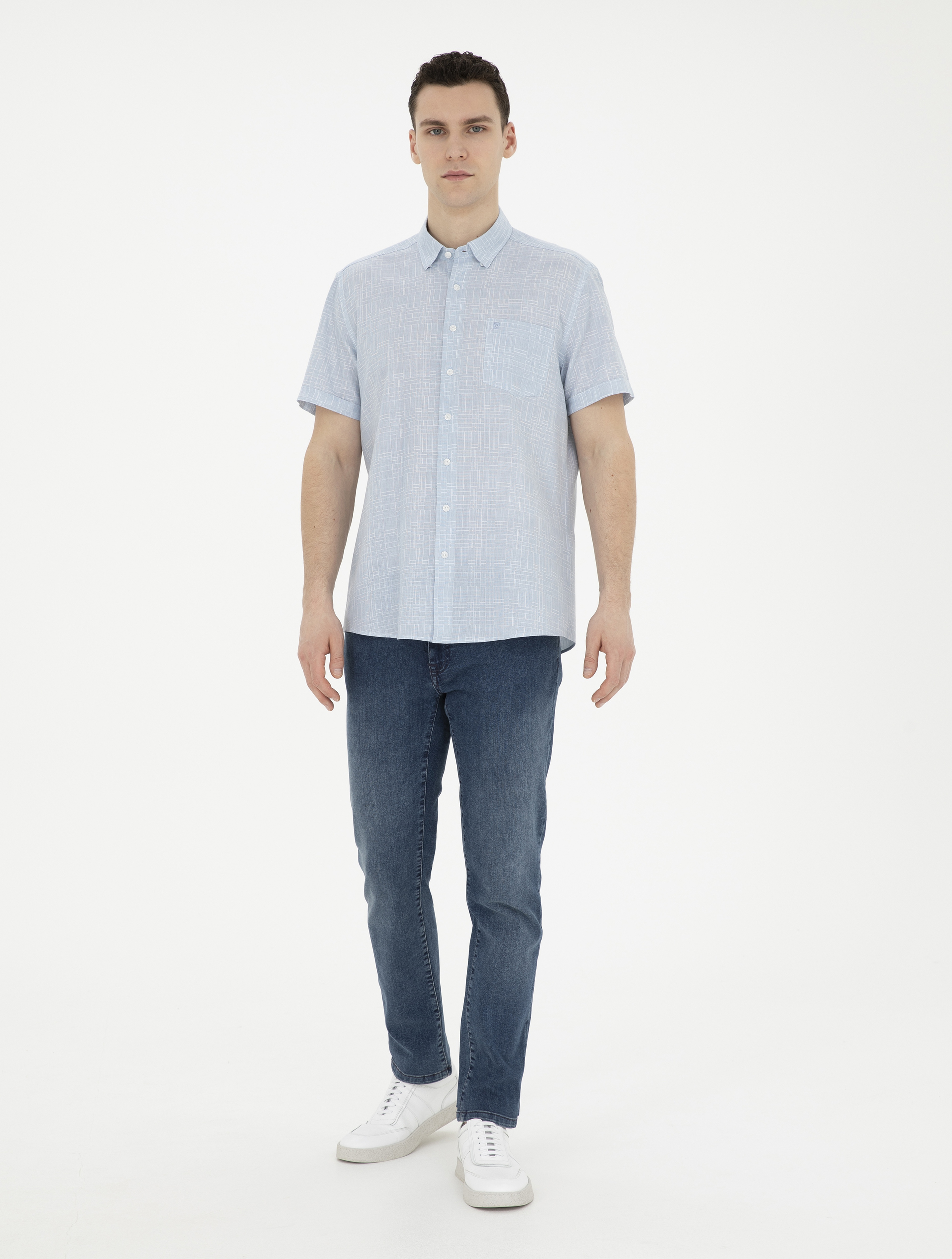 Mavi Regular Fit Kısa Kollu Gömlek - Image 4
