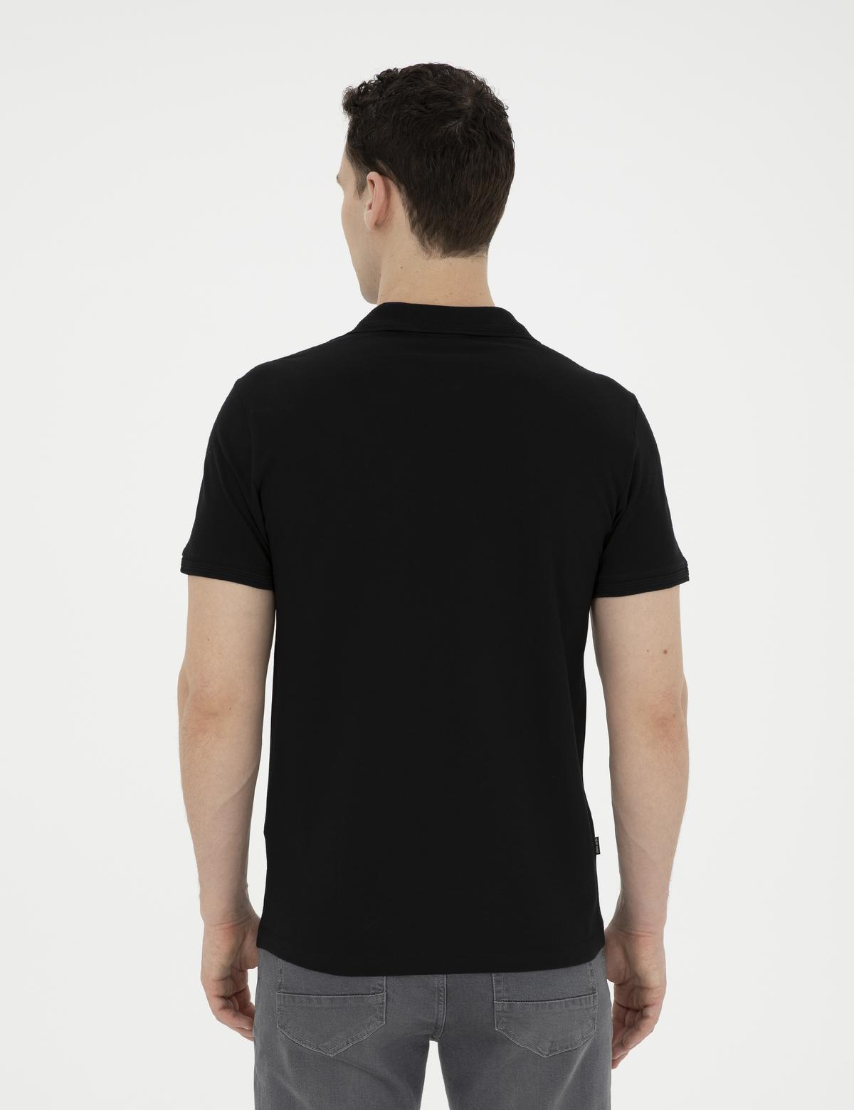 Siyah Slim Fit %100 Pamuk Polo Yaka Basic Tişört - 50291625129