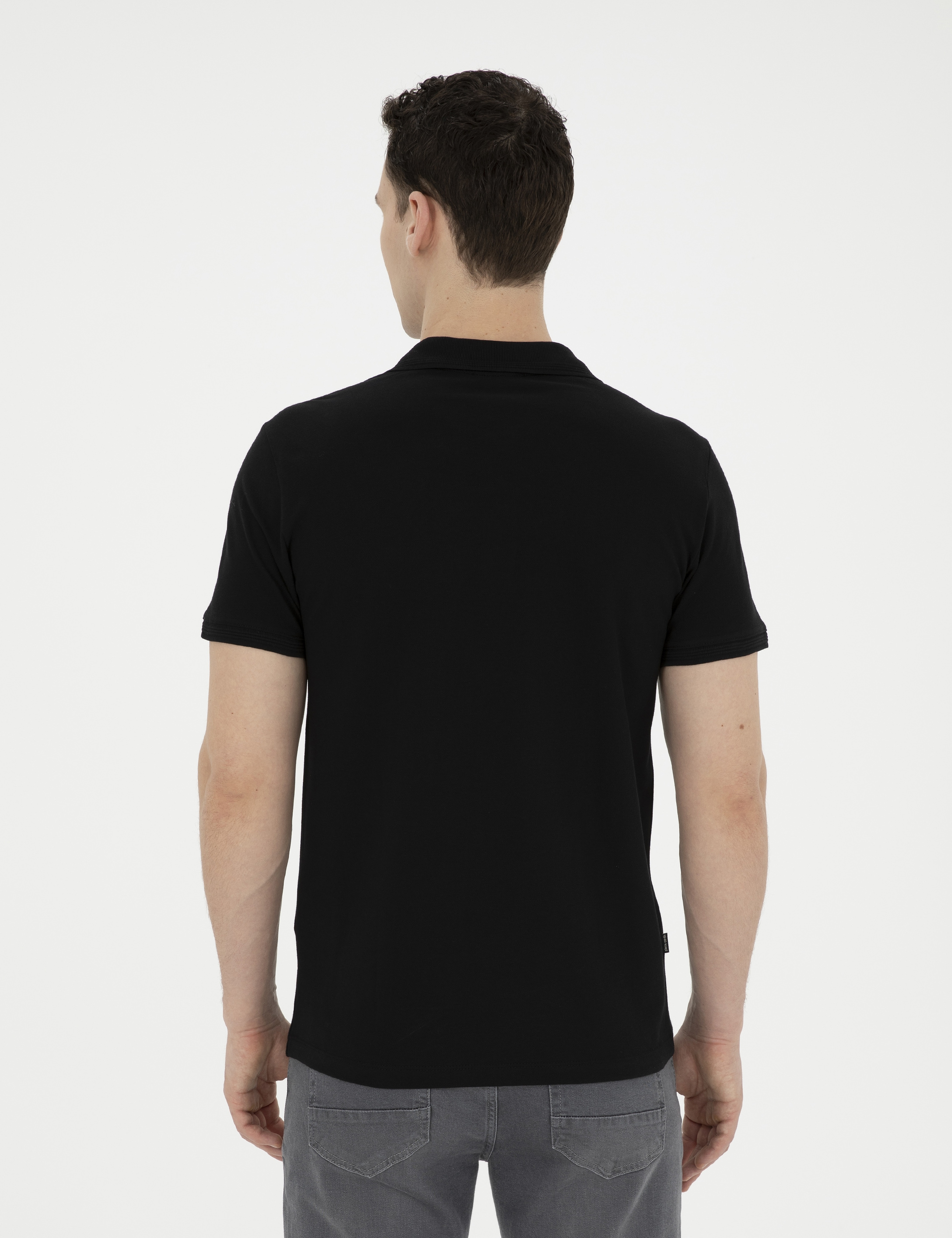 Siyah Slim Fit %100 Pamuk Polo Yaka Basic Tişört