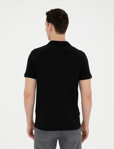 Siyah Slim Fit %100 Pamuk Polo Yaka Basic Tişört - 50291625129