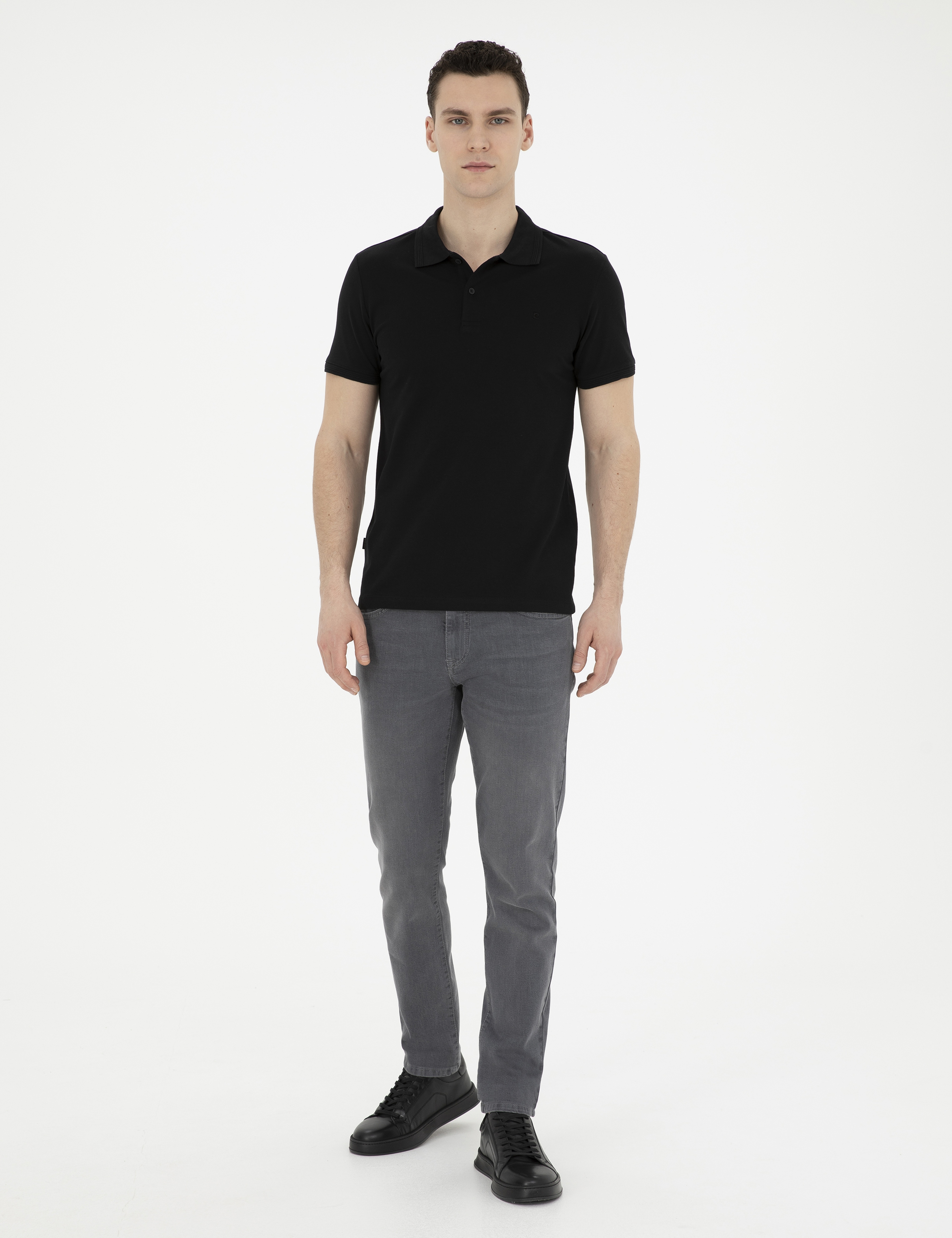 Siyah Slim Fit %100 Pamuk Polo Yaka Basic Tişört