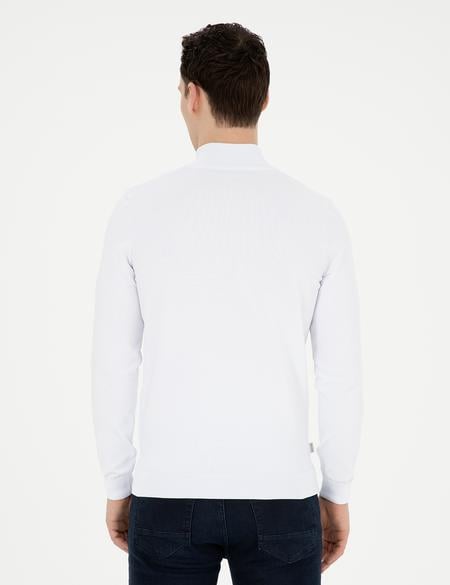 Ekru Slim Fit Fermuarlı Dik Yaka Triko Kazak - 50279383003
