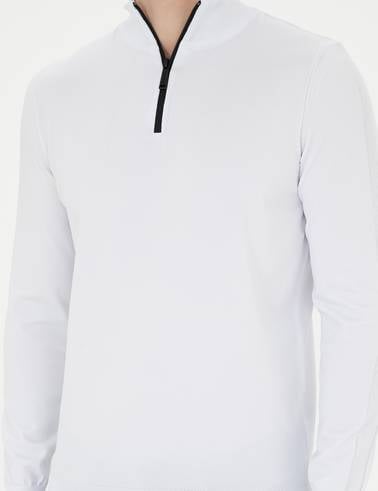Ekru Slim Fit Fermuarlı Dik Yaka Triko Kazak