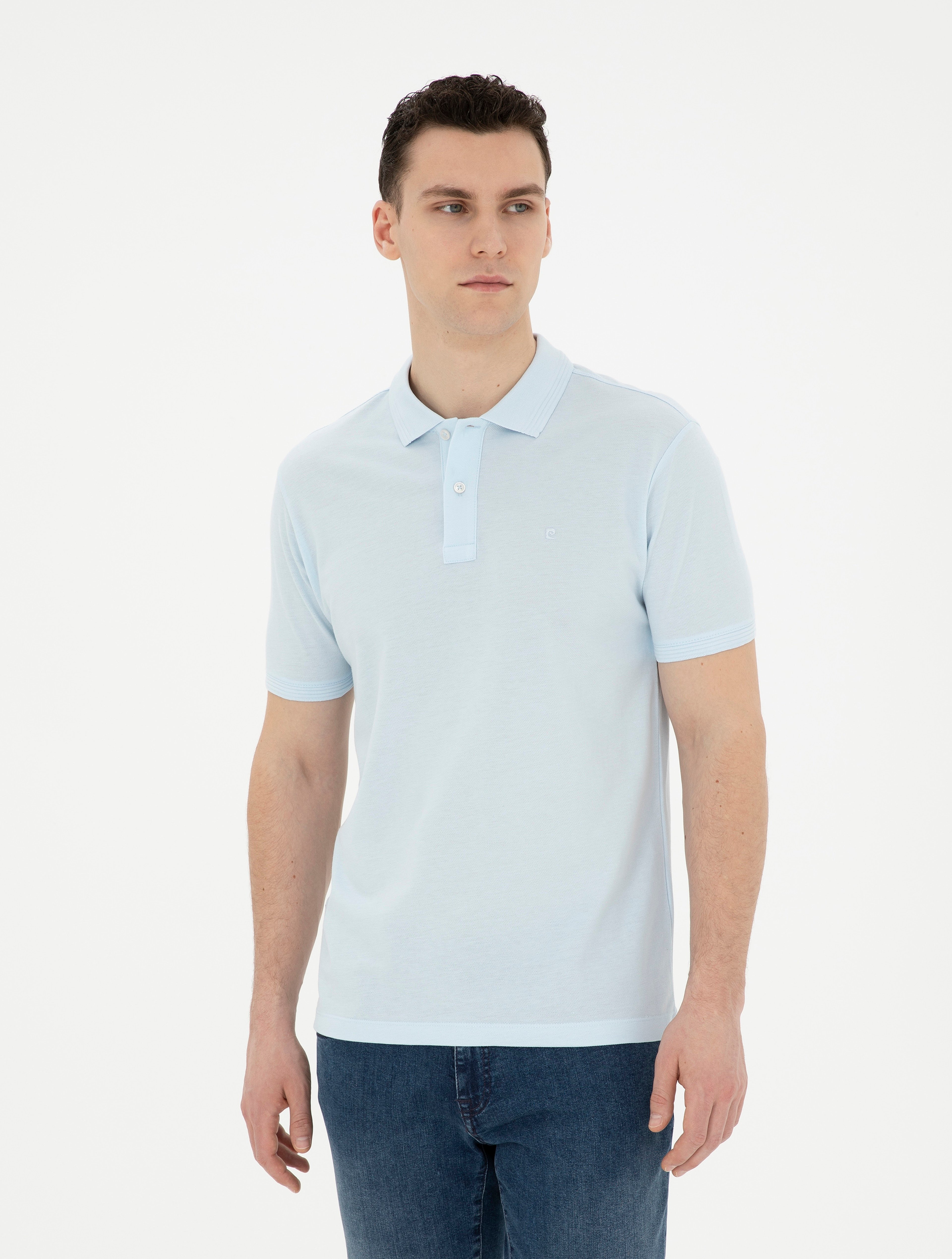 Açık Mavi Slim Fit %100 Pamuk Basic Tişört - Image 1