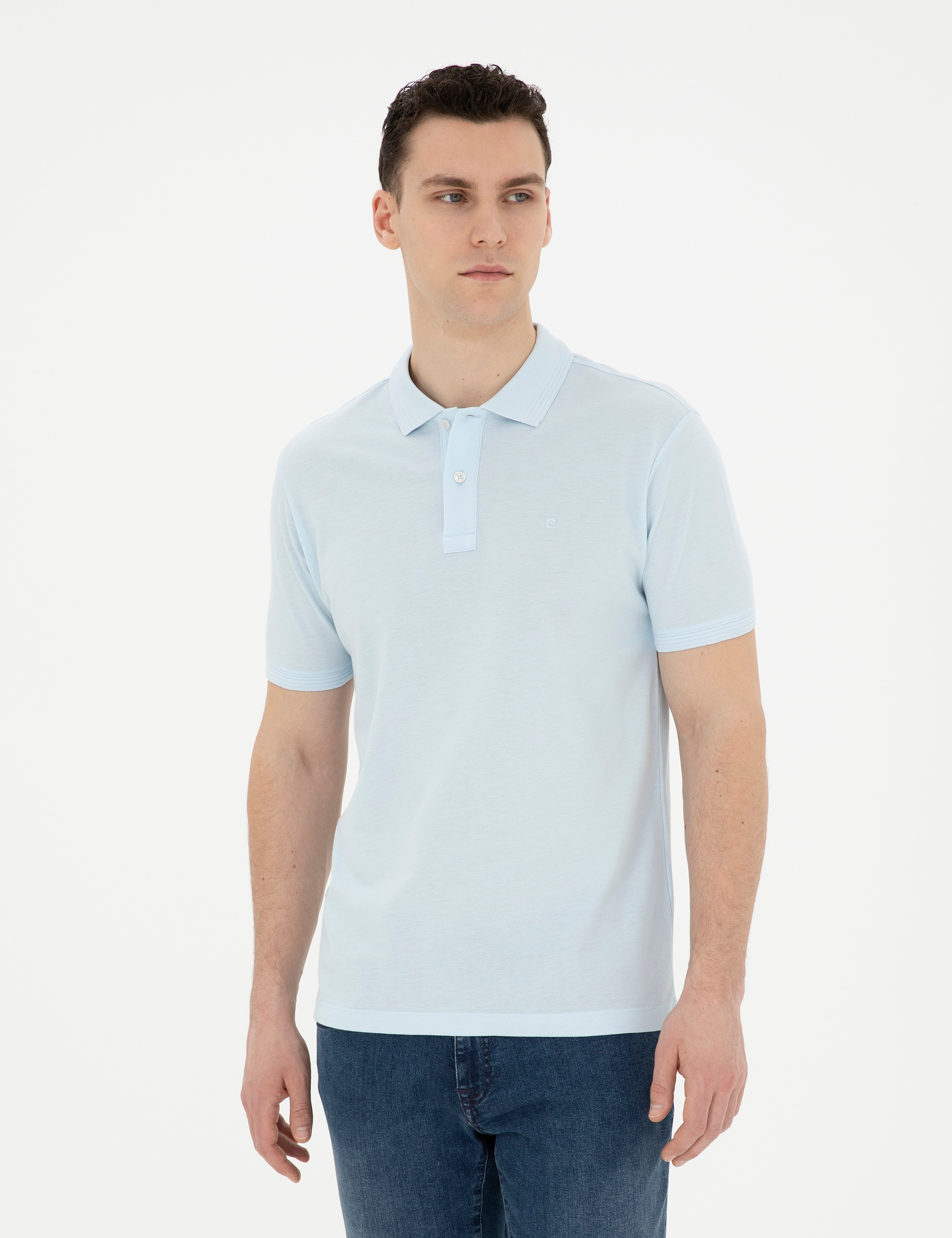 Açık Mavi Slim Fit %100 Pamuk Basic Tişört