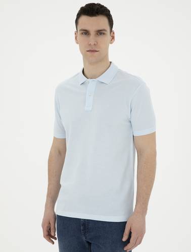 Açık Mavi Slim Fit %100 Pamuk Basic Tişört