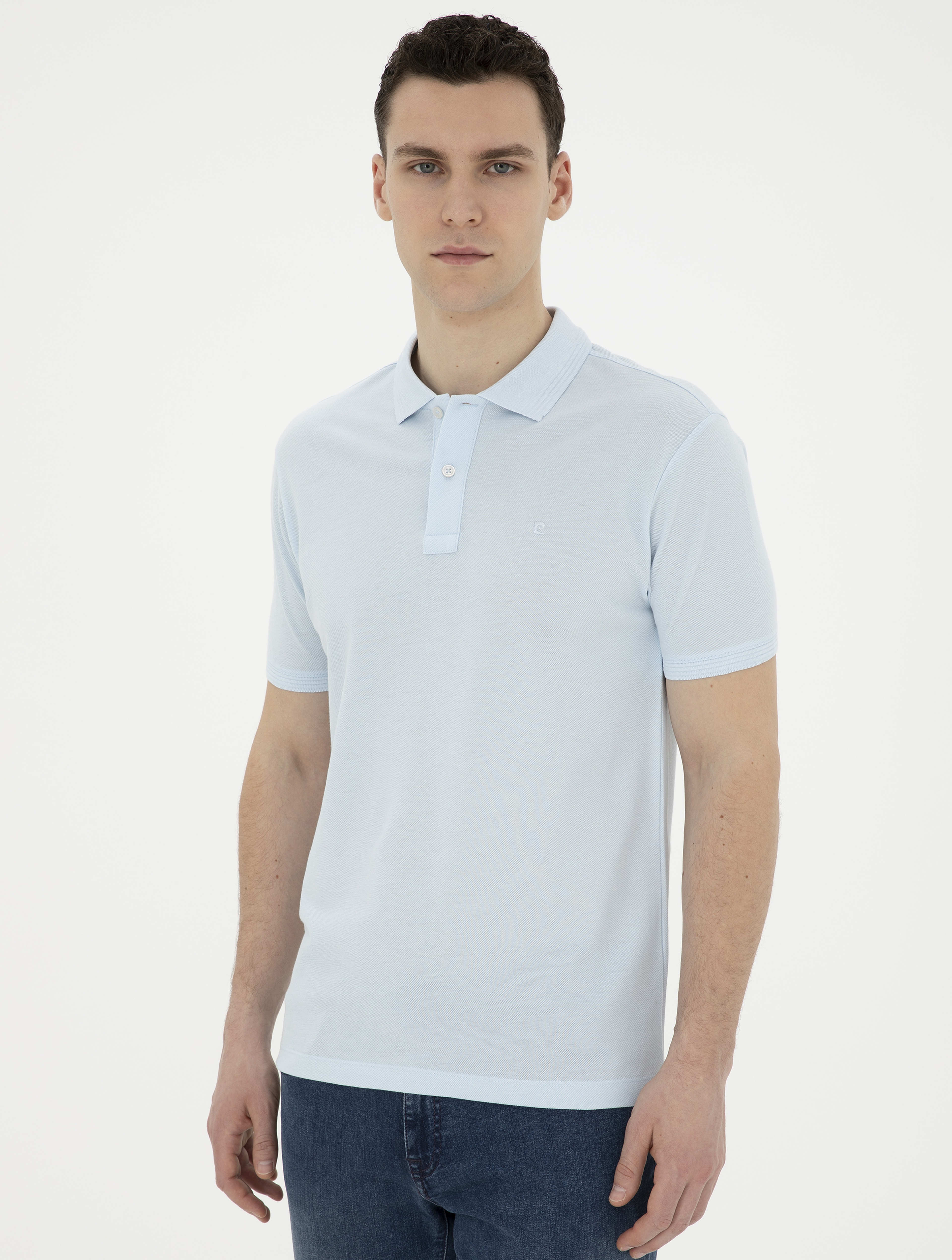 Açık Mavi Slim Fit %100 Pamuk Basic Tişört - Image 3