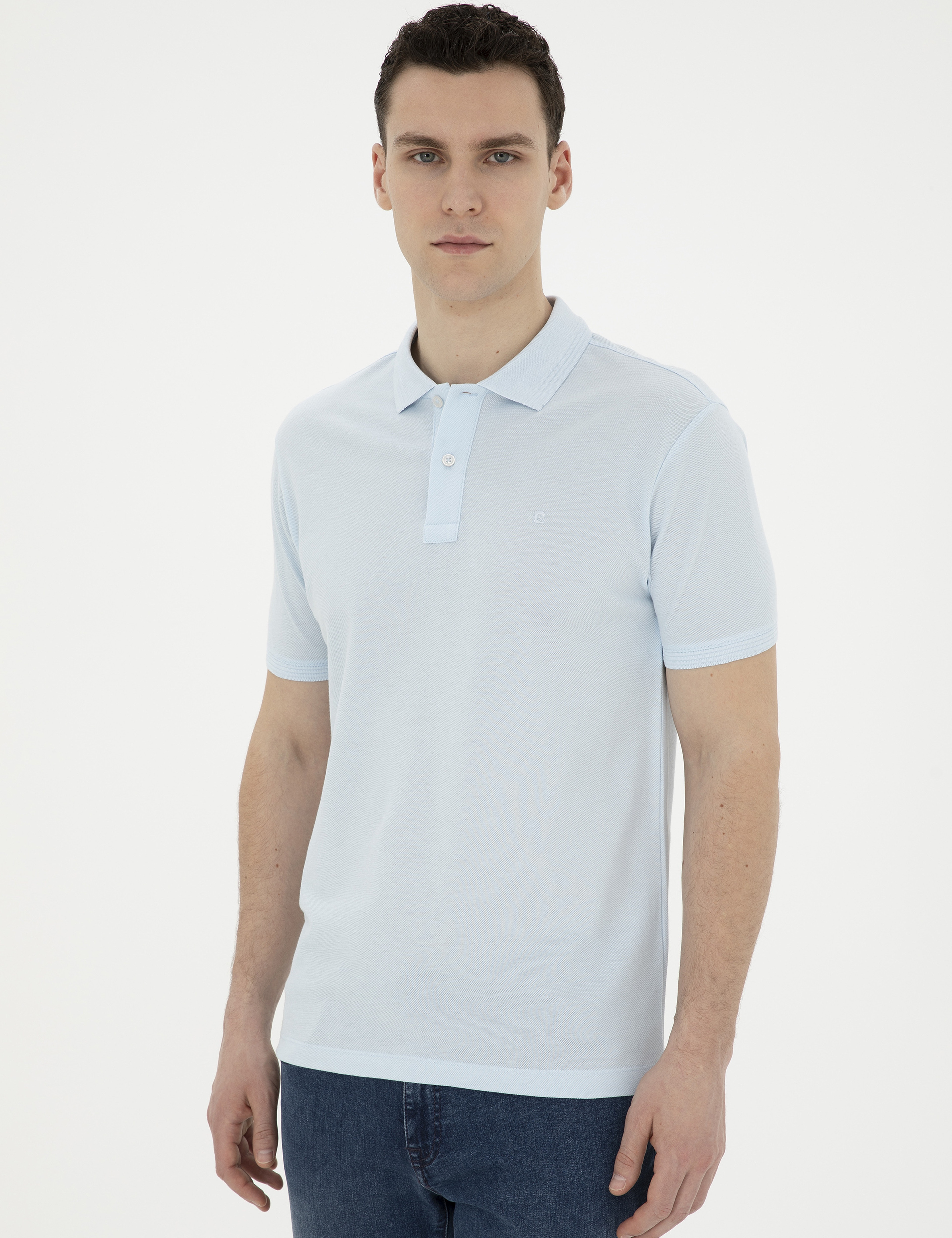 Açık Mavi Slim Fit %100 Pamuk Basic Tişört
