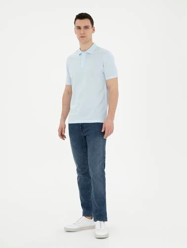 Açık Mavi Slim Fit %100 Pamuk Basic Tişört